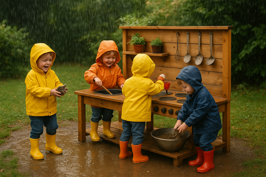 Matschküche im Regen - Warum schlechtes Wetter das beste Spielwetter ist