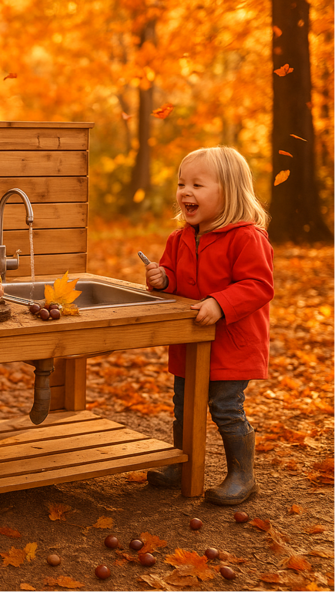 Bunte Herbstlandschaft mit Kindern an der XXL Outdoor Matschküche Maxi