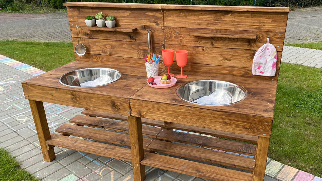 Matschküche Bernhard aus Holz für Kinder, Spielen im Garten